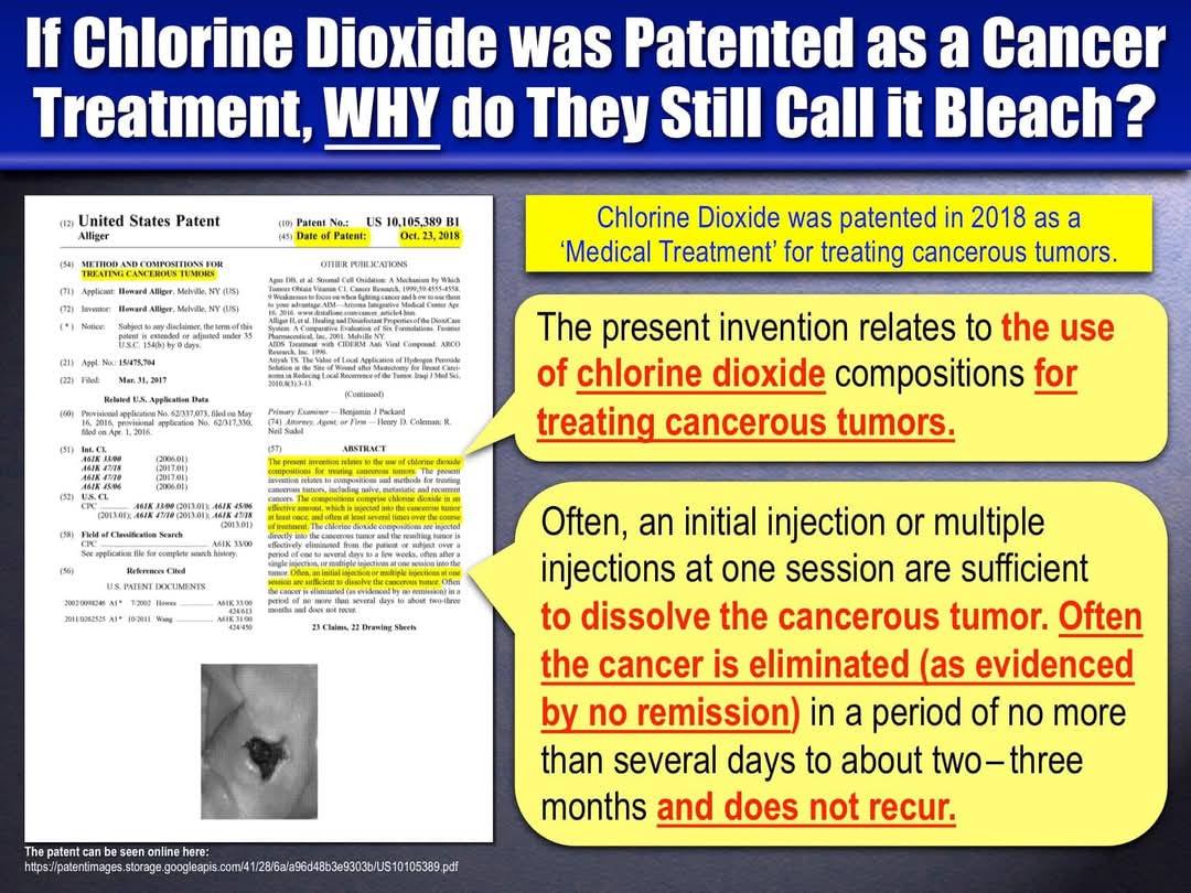 If Chlorine Dioxide was Patented as a Cancer Treatment WHY do They Still Call it Bleach