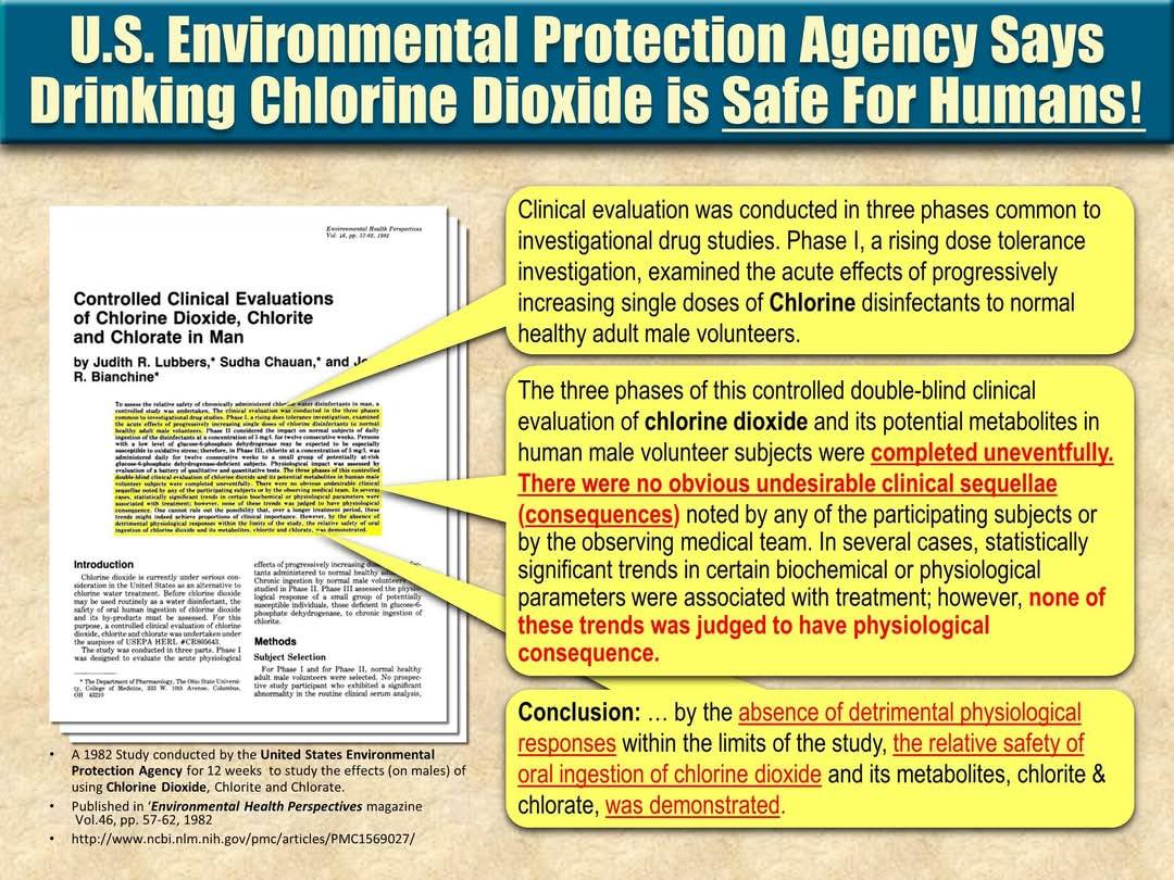 U.S. Enviromental Protection Agency Says Drinking Chlorine Dioxide is Safe For Humans